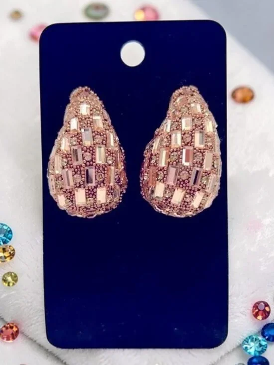 Rose Gold Mosaic-Styled Teardrop Pierced Statement Earrings ✨NWOT✨ - Picture 5 of 5